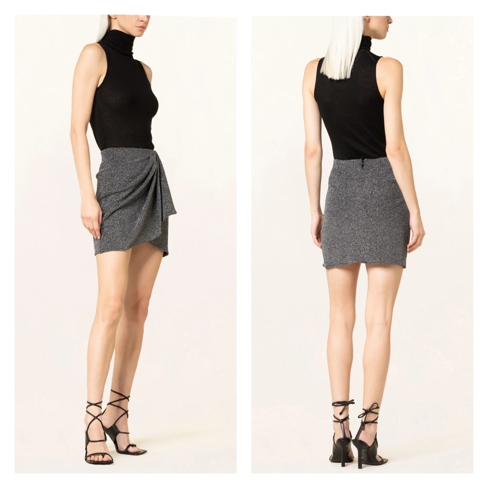 ISABEL MARANT ETOILE Bergen Draped Metallic Skirt Womens 34 Silver Black Mini